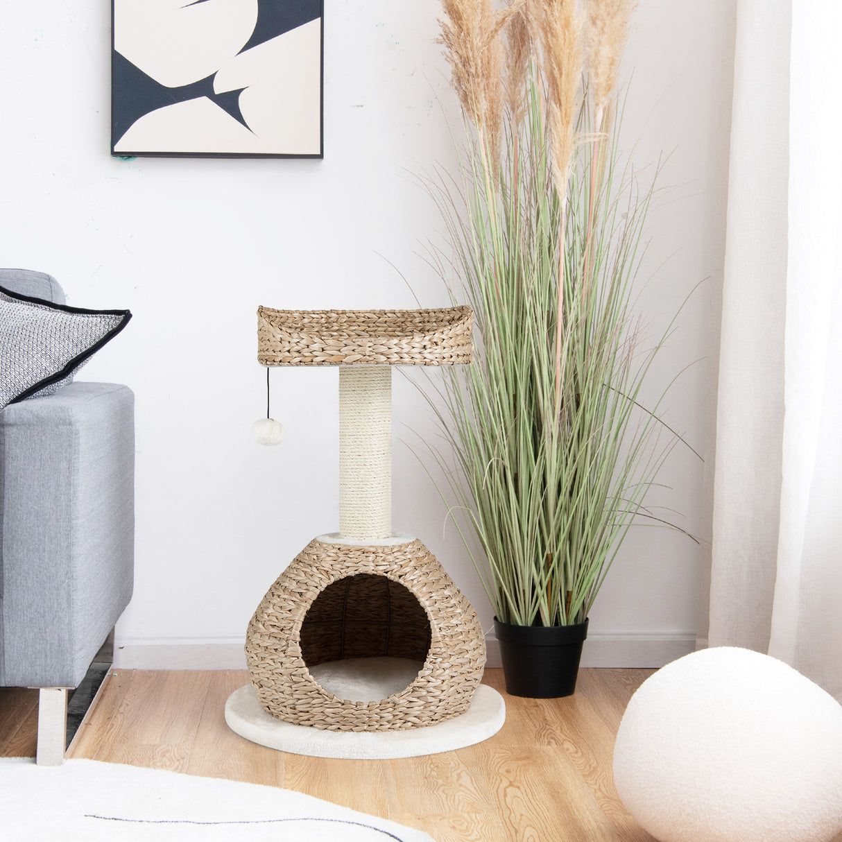 28 Inches Hand-Made Cat Tree Tower with Jump Platform-White