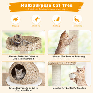 28 Inches Hand-Made Cat Tree Tower with Jump Platform-White
