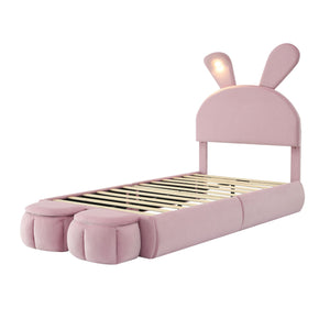 Twin Size Upholstered Platform Bed With Cartoon Ears Shaped Headboard And Light - Pink by Couch.com