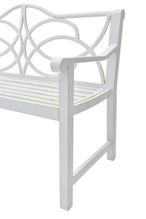 Outdoor Garden Patio Bench With Backrest And Armrest, Slatted Seat For Park, Yard & Porch, Balcony, Accommodates 2 - 3 People - White by Couch.com