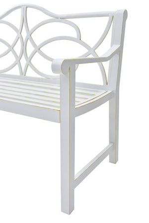 Outdoor Garden Patio Bench With Backrest And Armrest, Slatted Seat For Park, Yard & Porch, Balcony, Accommodates 2 - 3 People - White by Couch.com