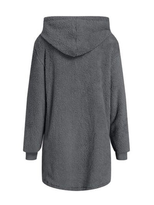 Comfortable Fuzzy Pocketed Zip-Up Long Sleeve Hooded Jacket Cozy & Warm Soft Outerwear For Winter