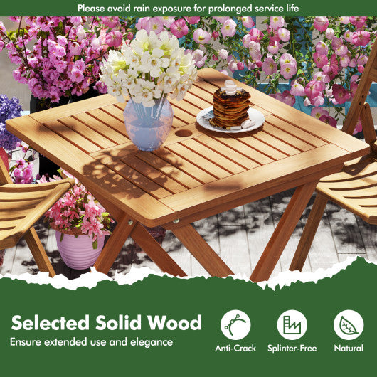 29.5 Inch x 29.5 Inch  Patio Dining Table with Teak Painting and Umbrella Hole