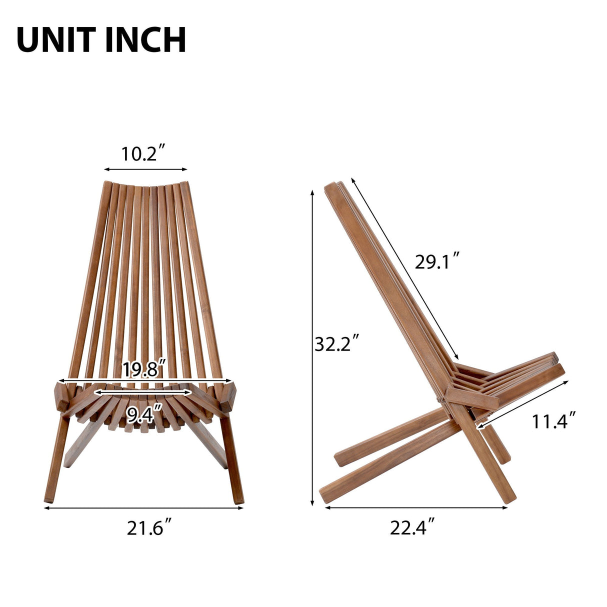 Folding Wood Chair, Portable Solid Wood Seating For Indoor Or Outdoor Use - Natural by Couch.com