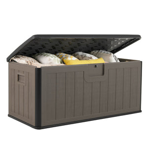 100 Gallon Large Deck Box with Lockable Lid for Patio-Black and Brown