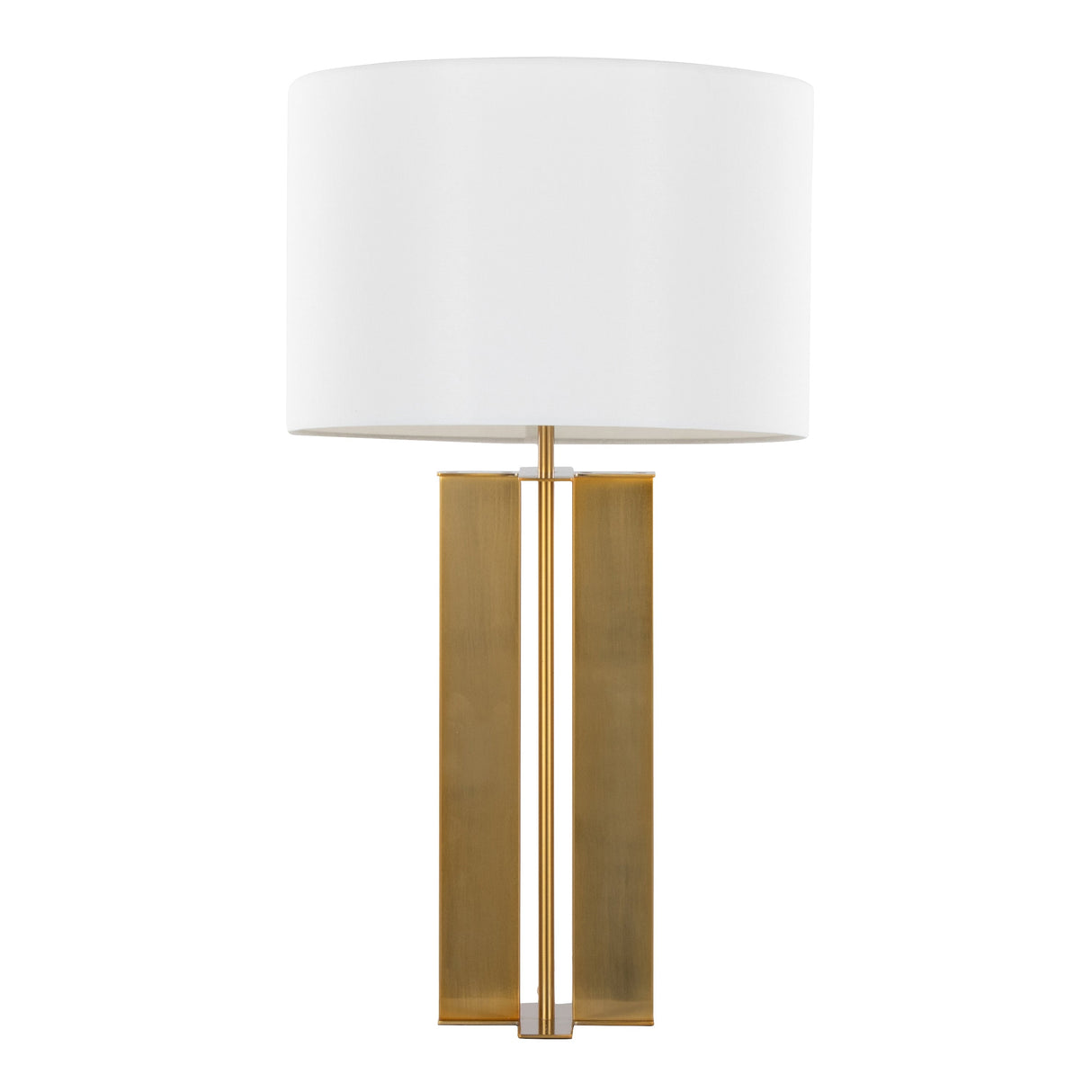 Cosmo 28" Glam Metal Table Lamp in Antique Brass and White Linen