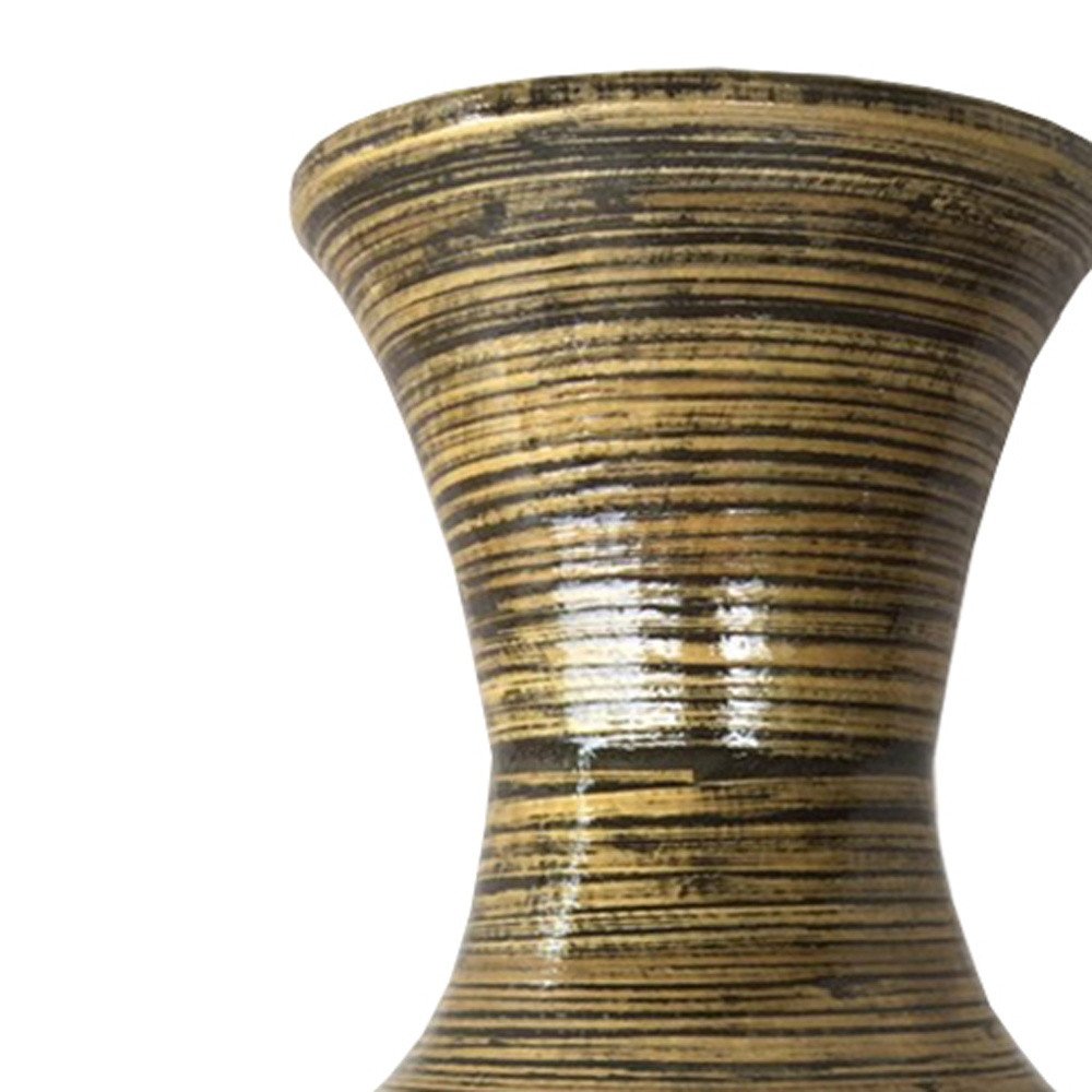 25" Black And Gold Striped Urn Bamboo Floor Vase