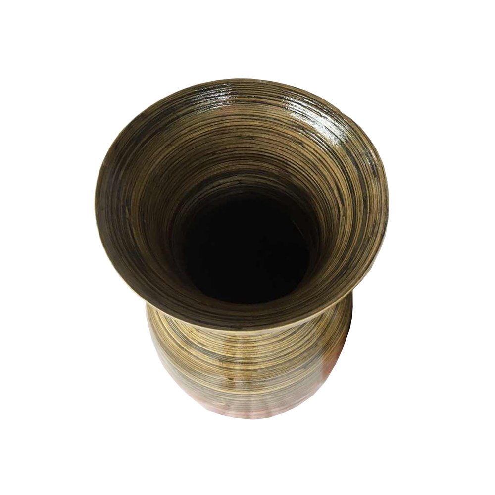 25" Black And Gold Striped Urn Bamboo Floor Vase