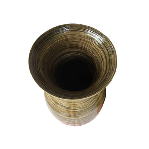 25" Black And Gold Striped Urn Bamboo Floor Vase