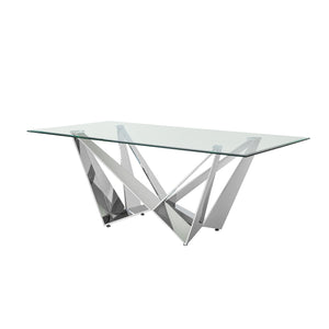 Clear Glass With Polished Stainless Steel Base Dining Table - Silver by Couch.com