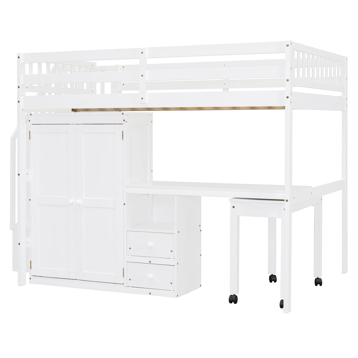 Loft Bed With Stairs, Bookshelf, Drawers, Desk & Wardrobe, Space Saving Multifunctional Furniture by Couch.com