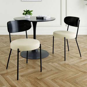 Modern Gray Simple PU Dining Chair Upholstered Chair Family Bedroom Stool Back Dressing, Black Round Table Set, Bentwood Covered With Ash Veneer Chair Back, Chair Metal Legs by Couch.com