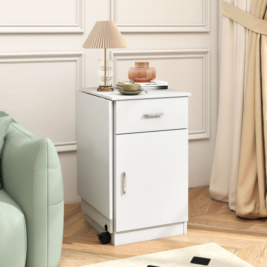 Folding Computer Desk with Drawer Mobile Home Office Desk with Cabinet-White