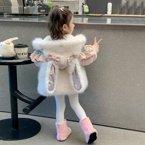 Rabbit Ear Patchwork Coat In Fur