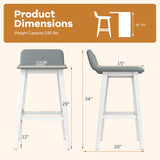 29 Inch Low-Back High-Top Chairs with Padded Seat and Rubber Wood Legs-White