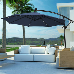 10 ft 360 ° Rotation Solar Powered LED Patio Offset Umbrella without Weight Base-Beige
