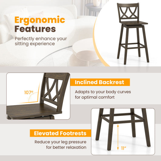 24/29 Inch Bar Stool Set of 2 Wooden Bar Chairs with Rubber Wood Frame-29 inches