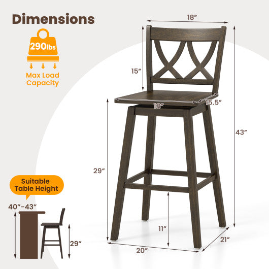 24/29 Inch Bar Stool Set of 2 Wooden Bar Chairs with Rubber Wood Frame-29 inches