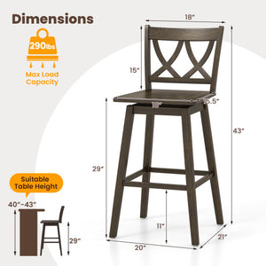 24/29 Inch Bar Stool Set of 2 Wooden Bar Chairs with Rubber Wood Frame-29 inches