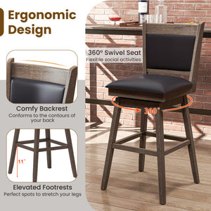 25/29 Inch Padded Bar Stools Set of 2 with Swivel Seat and Footrest-29 inches