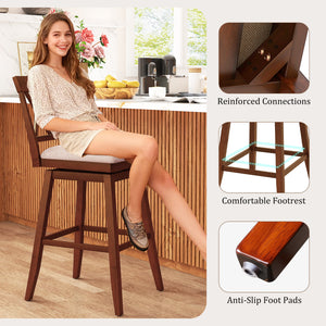 29 Inch Counter Height Barstools with Backrest and Upholstered Seat Cushion for Kitchen Dining Room-Oak