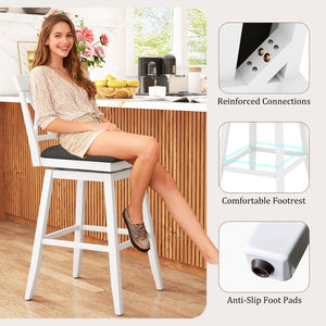 29 Inch Counter Height Barstools with Backrest and Upholstered Seat Cushion for Kitchen Dining Room-White