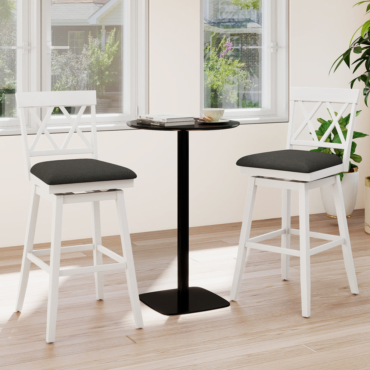 29 Inch Counter Height Barstools with Backrest and Upholstered Seat Cushion for Kitchen Dining Room-White