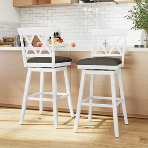 29 Inch Counter Height Barstools with Backrest and Upholstered Seat Cushion for Kitchen Dining Room-White