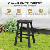29 Inch HDPE Patio Bar Stool Set of 2 Armless Saddle Stools-Black