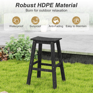29 Inch HDPE Patio Bar Stool Set of 2 Armless Saddle Stools-Black