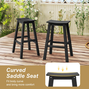 29 Inch HDPE Patio Bar Stool Set of 2 Armless Saddle Stools-Black