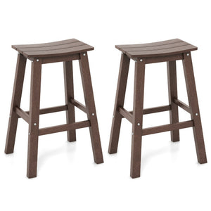 29 Inch HDPE Patio Bar Stool Set of 2 Armless Saddle Stools-Brown