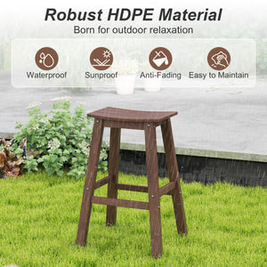 29 Inch HDPE Patio Bar Stool Set of 2 Armless Saddle Stools-Brown