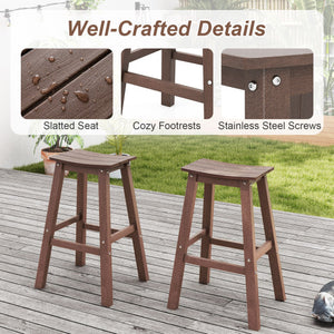 29 Inch HDPE Patio Bar Stool Set of 2 Armless Saddle Stools-Brown