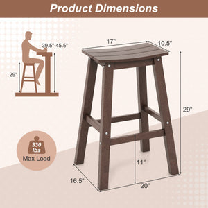 29 Inch HDPE Patio Bar Stool Set of 2 Armless Saddle Stools-Brown