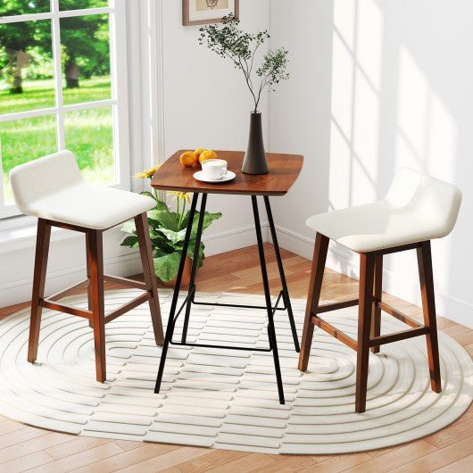 29 Inch Low-Back High-Top Chairs with Padded Seat and Rubber Wood Legs-Brown