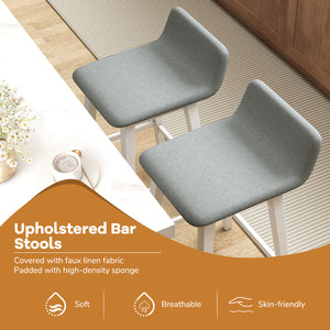 29 Inch Low-Back High-Top Chairs with Padded Seat and Rubber Wood Legs-White
