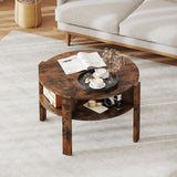 29.5 Inch Round Coffee Table with Storage Shelves for Small Space-Rustic Brown