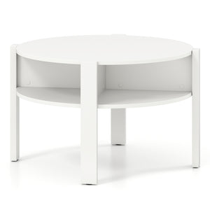 29.5 Inch Round Coffee Table with Storage Shelves for Small Space-White