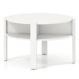 29.5 Inch Round Coffee Table with Storage Shelves for Small Space-White