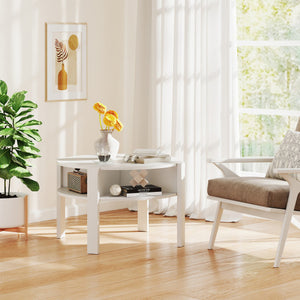 29.5 Inch Round Coffee Table with Storage Shelves for Small Space-White