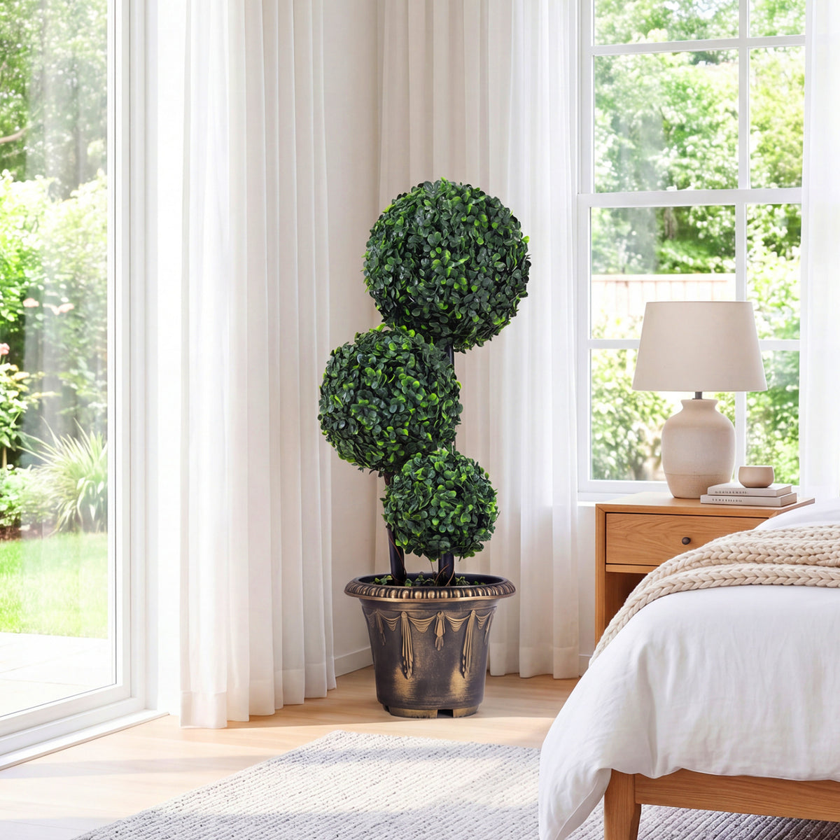 29 Inches Artificial Boxwood Topiary Tree Triple Ball Shrubs