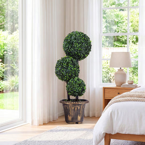 29 Inches Artificial Boxwood Topiary Tree Triple Ball Shrubs