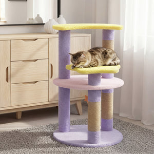 29 Inches Cute Modern Cat Tree with Star and Moon Shaped Platforms-Purple