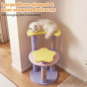 29 Inches Cute Modern Cat Tree with Star and Moon Shaped Platforms-Purple