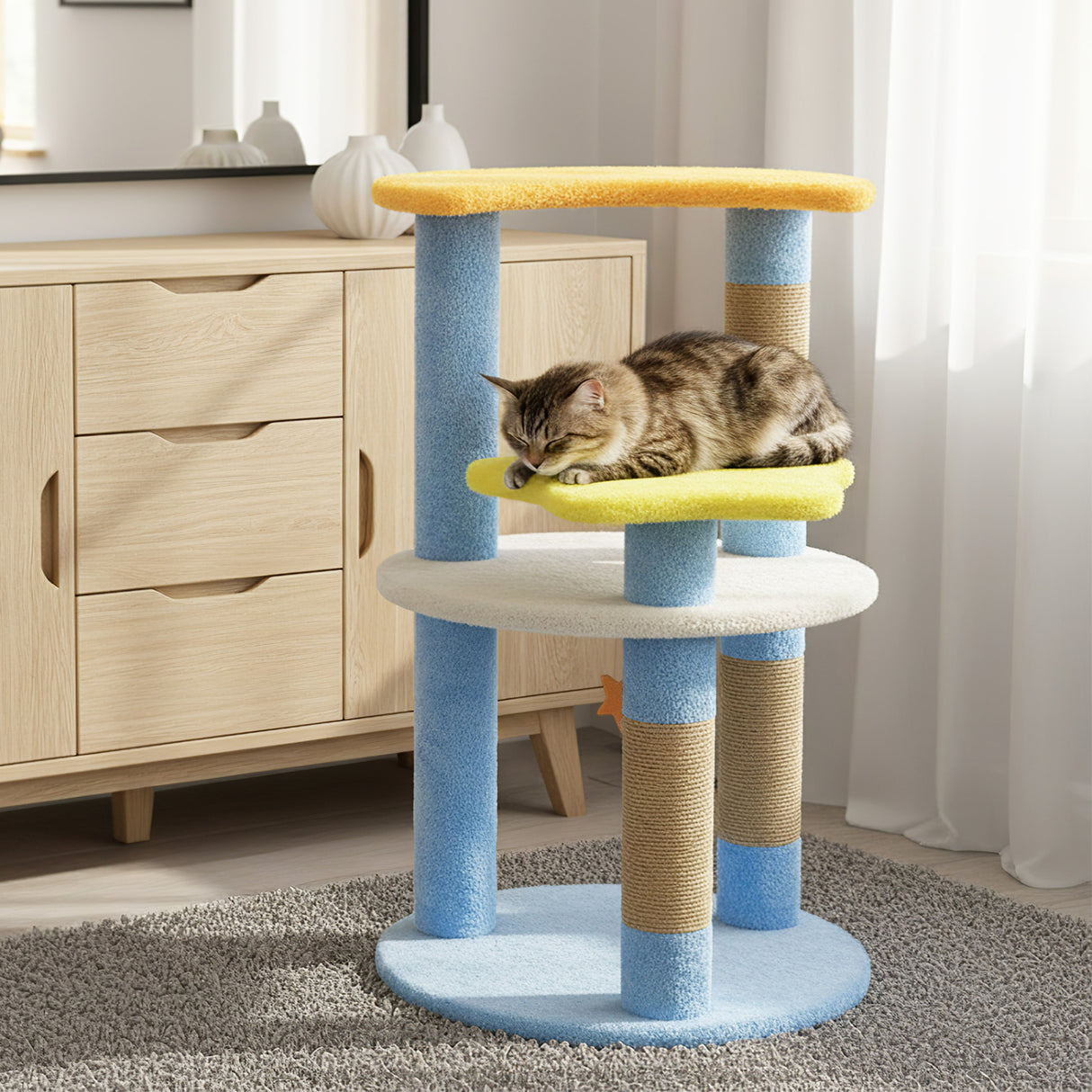 29 Inches Cute Modern Cat Tree with Star and Moon Shaped Platforms-Blue