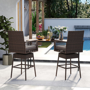 29 Inches Patio 360Â° Swivel Bar Stool with Cross-Woven Armrests and Seat Cushion-White