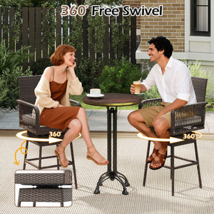 29 Inches Patio 360Â° Swivel Bar Stool with Cross-Woven Armrests and Seat Cushion-White