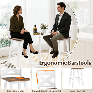 29" Rubberwood Swivel Barstools Set of 4 with Backrest and Large Seat-White