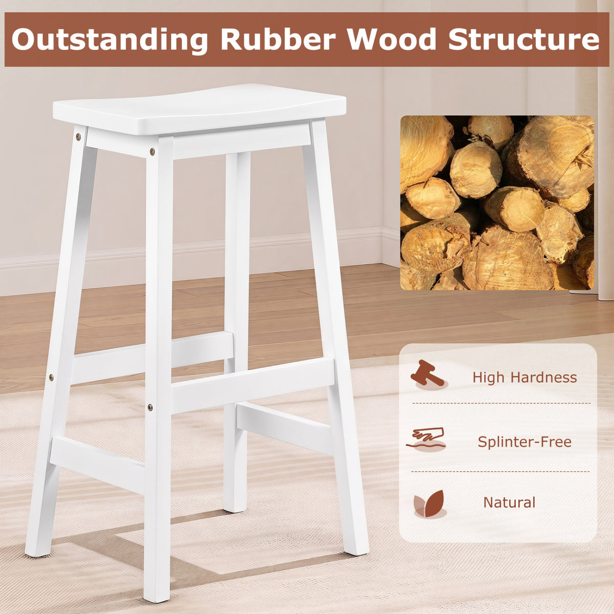 29" Set of 2 Saddle-Seat Counter Height Stools with Curved Seat and Footrests-Beige